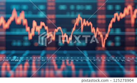 Financial market trends display fluctuations in stock prices during trading hours in the modern financial district 125278904