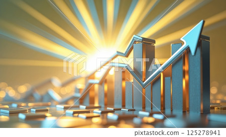 Rising market trends showcased through dynamic financial bar graphs illuminated by vibrant sunlight 125278941