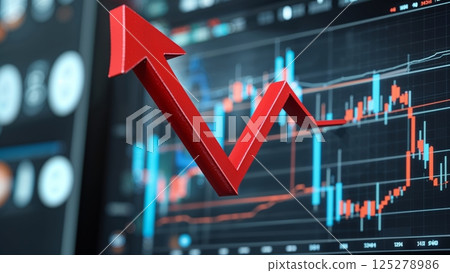 Stock market trends show significant upward movement in financial charts during trading hours 125278986