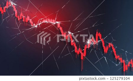 Market trends show significant decline with cracks appearing on the financial graph 125279104