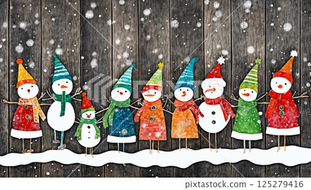 Christmas decorations and gifts on an wooden background for new year celebrations, winter fairy tale 125279416