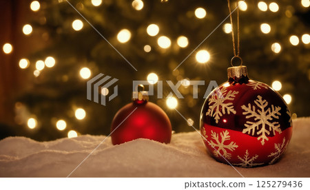 Christmas decorations and gifts, background for new year celebrations, winter fairy tale 125279436