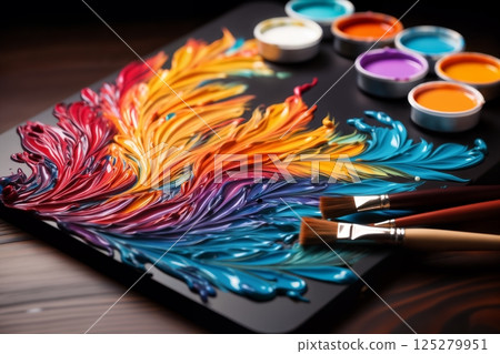 a palette of paints for painting a picture 125279951