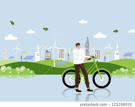 Promoting green transportation methods through cycling, vector illustration Promoting green transportation methods through cycling, vector illustration 125280020