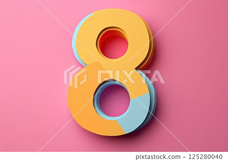 The number 8 is made up of three different colored circles 125280040