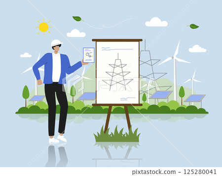 Engineering Sustainable Solutions. Eco-Friendly Infrastructure Planning, Vector Illustration. 125280041