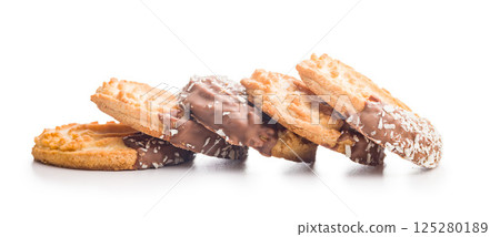 Sweet chocolate cookies isolated on white background. Sweet chocolate cookies isolated on white background. 125280189