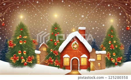 Christmas decorations and gifts, background for new year celebrations, winter fairy tale 125280358