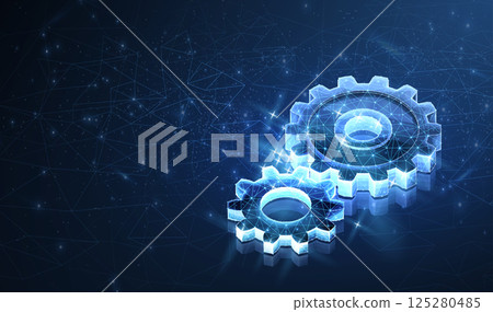 Digital gear mechanism. Engineer blueprint, technology innovation, motor engine. 125280485