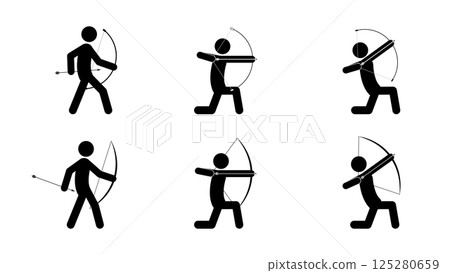 Set of stick figures archery, flat vector illustration. 125280659
