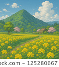 Rape flower field at the foot of the mountain 125280667