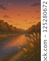 Susuki grass and autumn riverbank 125280672