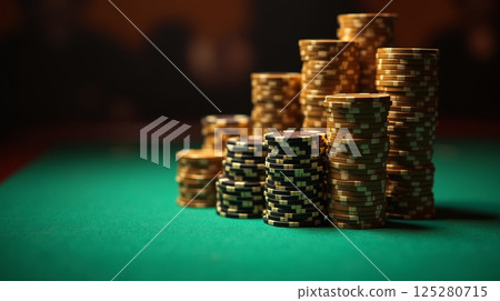 casino chips and poker cards on table 125280715