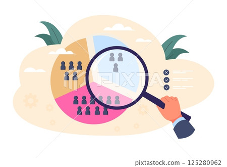 Target audience segment. Potential customer group marketing analysis, consumer identity divide pie chart market demographic people research different niche vector illustration Target audience segment. Potential customer group marketing analysis, consumer identity divide pie chart market demographic people research different niche vector illustration 125280962