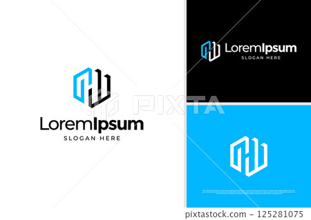Geometric minimalist letter P and W business logo design template 125281075