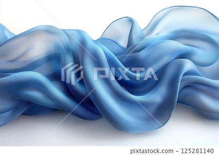 Elegant silk scarf with soft, flowing folds, highlighting its luxurious texture against a simple white background. 125281140