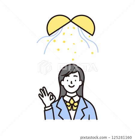 A simple illustration of a smiling high school girl with her upper body and a balloon 125281160