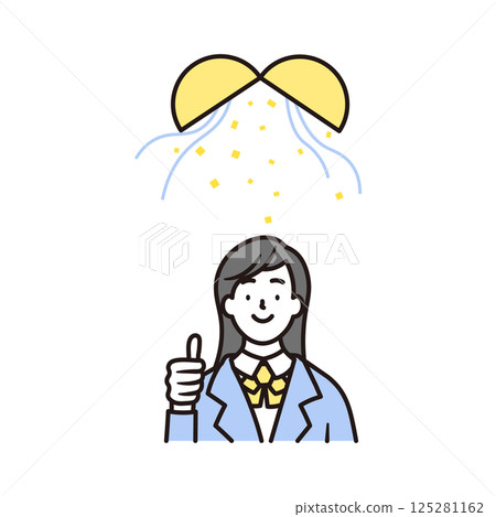 A simple illustration of a smiling high school girl posing with a good pose and a balloon A simple illustration of a smiling high school girl posing with a good pose and a balloon 125281162