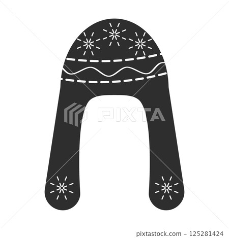 Ushanka Winter Hat Icon with Snowflakes and decorative lines Sticker Icon Logo label Design element 125281424