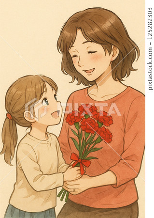 母親節送康乃馨的女孩 125282303
