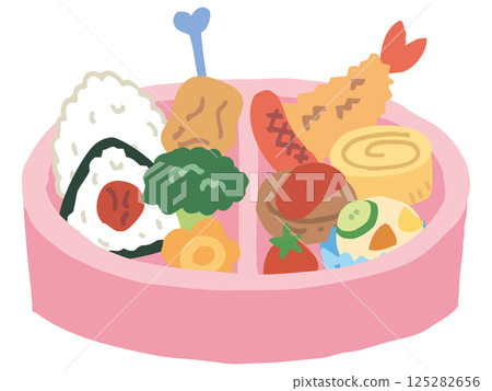 Pink lunch box and side dishes (no chopsticks) Pink lunch box and side dishes (no chopsticks) 125282656