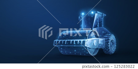 Road roller. Building site, construction machine, diesel engine. Road roller. Building site, construction machine, diesel engine. 125283022
