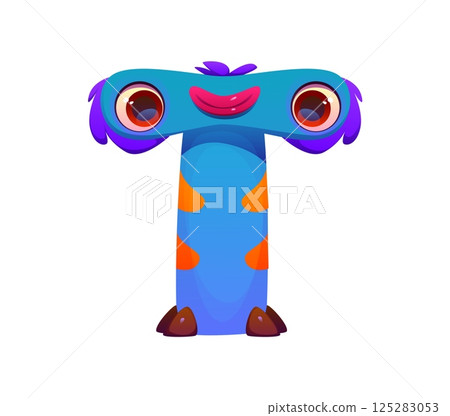 Bizarre monster character cartoon font letter T. Strange fantasy monster character font typeface element, crazy Halloween scarecrow vector kids ABC typeset letter. Bizarre horror creature type sign 125283053