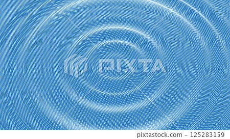 3D particle dot pulse or music fluid sound wave background with drop ripples, abstract vector. Dot pulse or soundwave circle ripples with halftone particles pattern on blue wavy fluid background 3D particle dot pulse or music fluid sound wave background with drop ripples, abstract vector. Dot pulse or soundwave circle ripples with halftone particles pattern on blue wavy fluid background 125283159