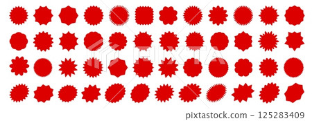 Starburst sale price stickers with red seals and labels, vector oval and sunburst callout and splash badges. Starburst price stickers of star or rosette stamp and sale tags for price discount or promo Starburst sale price stickers with red seals and labels, vector oval and sunburst callout and splash badges. Starburst price stickers of star or rosette stamp and sale tags for price discount or promo 125283409