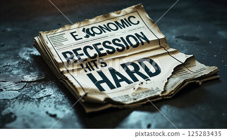 Economic downturn reported in local newspaper highlighting severity of recession impacting communities 125283435