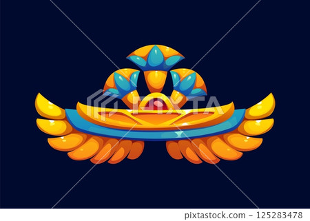 Gold winged scarab amulet luxurious and sacred significance in ancient Egyptian culture, Egypt game icon, treasure asset. Cartoon vector golden relic symbol of rebirth, protection and the sun god Ra Gold winged scarab amulet luxurious and sacred significance in ancient Egyptian culture, Egypt game icon, treasure asset. Cartoon vector golden relic symbol of rebirth, protection and the sun god Ra 125283478