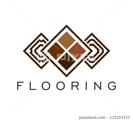 Wooden floor or wood parquet tile for flooring service company, vector emblem. Flooring icon for floor covering service, parquet paving or interior design and home finishing design studio sign 125283557