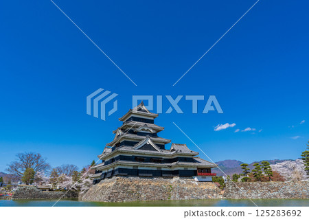 Matsumoto Castle tower shining against the blue spring sky in Matsumoto City, Nagano Prefecture 125283692