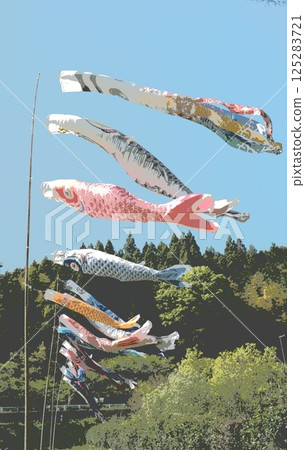 Carp streamer swimming in the blue sky 125283721