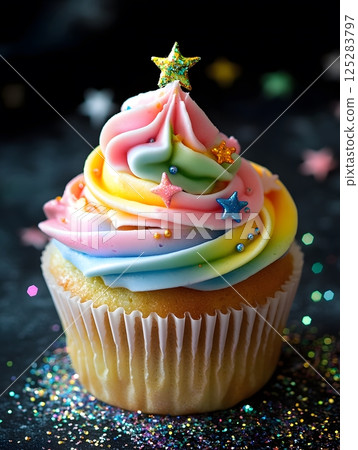 beautiful tasty cupcake on dark background 125283797