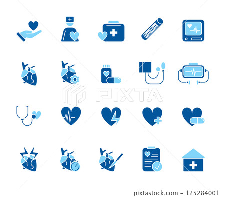 Cardiology Sign Color Line Icon Set. Vector illustration of First Aid Kit and Heartbeat Monitor Icons 125284001