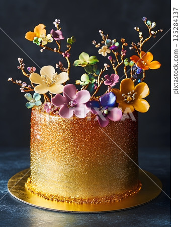 delicious cake with flower decoration 125284137