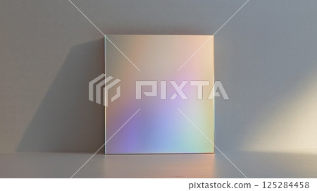 A gradient pastel blank canvas stands against a beige wall 125284458