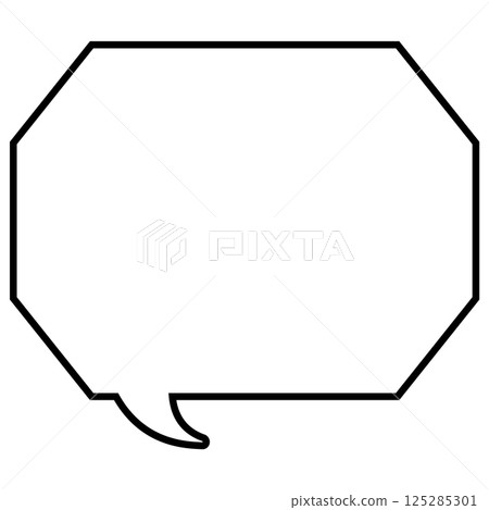 A simple black and white speech bubble, octagonal with corners, facing left 02 125285301