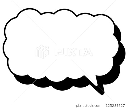 Simple black and white shaded speech bubble, long and thin cloud-shaped, facing right 03 125285327