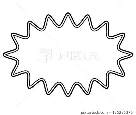 A simple black and white double-lined speech bubble with a long, rounded, jagged shape 125285376