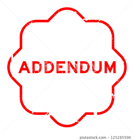 Grunge red addendum word rubber seal stamp on white background 125285500