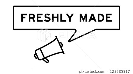 Megaphone icon with speech bubble in word freshly made on white background Megaphone icon with speech bubble in word freshly made on white background 125285517