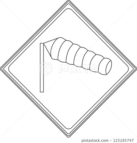 Line drawing illustration of a sign: Be careful of crosswinds Line drawing illustration of a sign: Be careful of crosswinds 125285747
