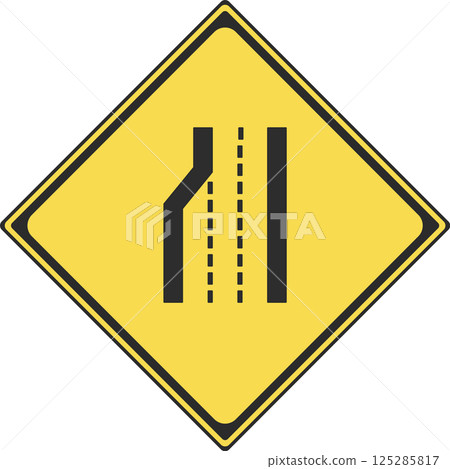 Color illustration of a sign: Number of lanes reduced Color illustration of a sign: Number of lanes reduced 125285817