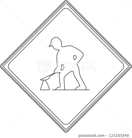 Line drawing illustration of a sign: Road construction in progress Line drawing illustration of a sign: Road construction in progress 125285840