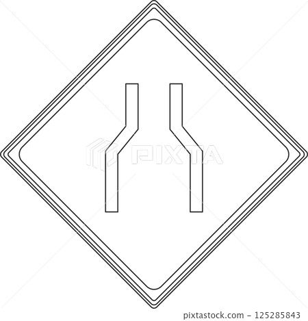 Line drawing of a sign - narrowing road width Line drawing of a sign - narrowing road width 125285843