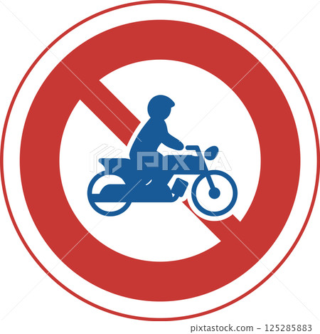 Single color illustration of a sign: No entry for two-wheeled vehicles and general motorized bicycles 125285883