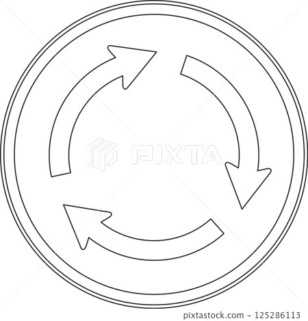 Line drawing of a sign: Right-turn traffic at a circular intersection Line drawing of a sign: Right-turn traffic at a circular intersection 125286113