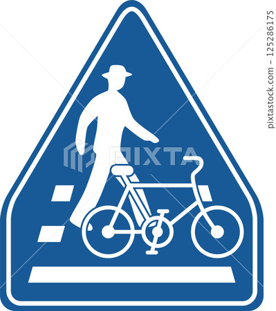 Color illustrations of signs: Pedestrian crossings and bicycle crossings 125286175